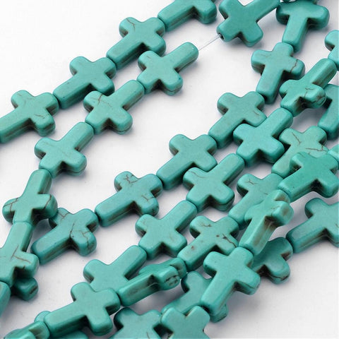TURRQUOISE (TC4265-TQ) Synthetic Turquoise Beads , Dyed, Cross,12x16mm (20 PCS) Synthetic Cross