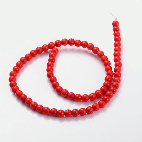Synthetical Howlite Beads Strands, Dyed Red, Round about 6~7mm Synthetical Howlite Beads Strands, Dyed Red, Round about 6~7mm