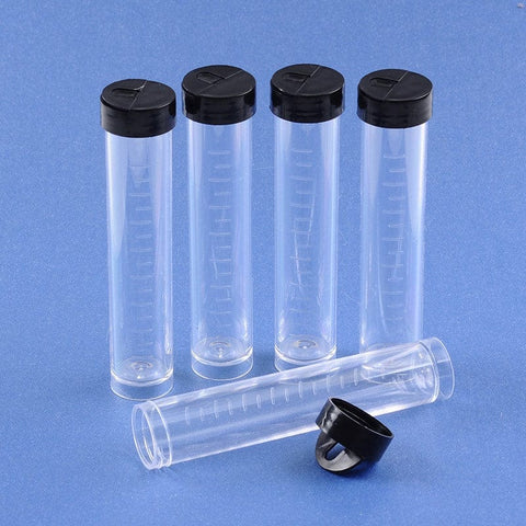 (TB5882) Clear plastic tube with a black lid. Size: 2cm in diameter, 10.5cm high  (2 PCS) Clear plastic tube with a black lid. Size: 2cm in diameter, 10.5cm high  These beads conatiners are made of plastic.