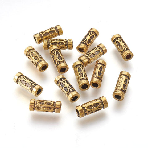 (TB5889) Tibetan Style Beads, Antique Golden Color, Tube Size: about 5mm in diameter, 13mm (20PCS) Tibetan Style Beads, Antique Golden Color, Lead Free & Nickel Free & Cadmium Free, Tube Size: about 5mm in diameter, 13mm long, hole: 3mm