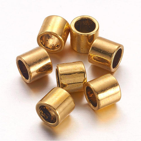 (TE4270-A) Alloy European Beads, Large Hole Column Beads (30 PCS) Spacers Beads Antique Golden