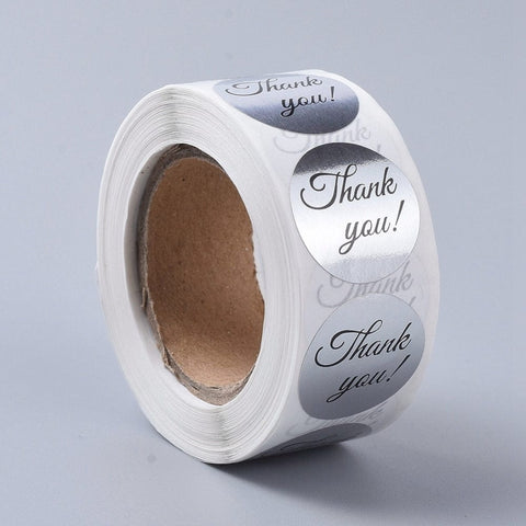 SILVER Thank You Stickers, 25mm Thank You Stickers, 25mm