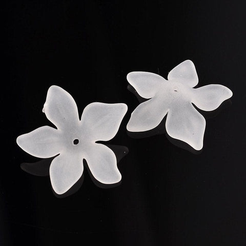 Translucent Acrylic Beads, Frosted, Flower, White Size: about 29mm long Translucent Acrylic Beads, Frosted, Flower, White Size: about 29mm long, 27mm wide, 8mm thick, hole: 2mm