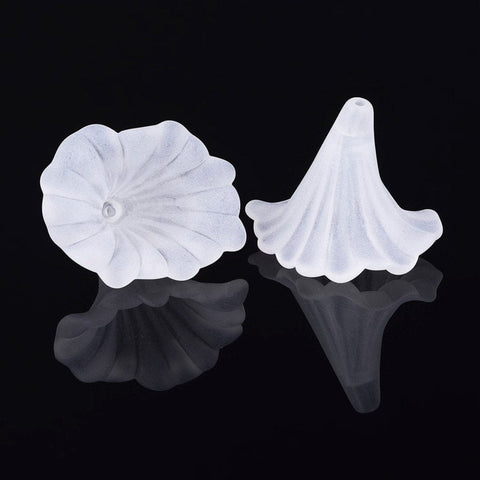 CLEAR Transparent Acrylic Beads, Calla Lily, Frosted, Dyed about 35mm wide Transparent Acrylic Beads, Calla Lily, Frosted, Clear, Dyed about 35mm wide, 41mm long, 35mm thick, hole: 3mm