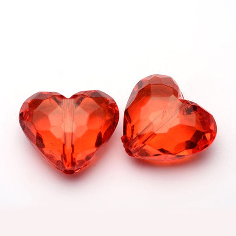 RED Transparent Acrylic Beads, Heart, 25mm Transparent Acrylic Beads, Heart, 25mm