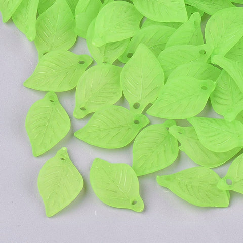 GREEN Transparent Acrylic Pendants, Frosted, Leaf, about 18mm Transparent Acrylic Pendants, Frosted, Leaf, LimeGreen Size: about 18mm long, 11mm wide, 3mm thick, hole: 2mm