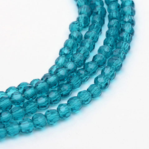 DARK TURQUOISE Transparent Glass Bead Strands, Faceted Round, 6mm Transparent Glass Bead Strands, Faceted Round, 6mm