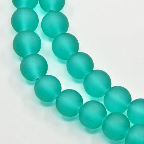 Light Sea Green Transparent Glass Bead Strands, Frosted, Round, 8mm Transparent Glass Bead Strands, Frosted, Round, 8mm