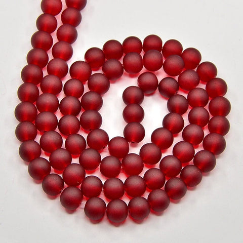 Transparent Round Frosted Glass Bead Strands, Dark Red, 8mm ​​Transparent Glass Bead Strands, Frosted, Round, DarkRed