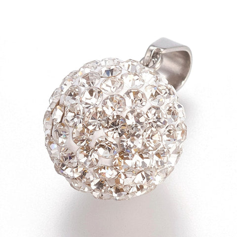 Trendy Jewelry Findings 304 Stainless Steel Round Disc Ball  14mm Trendy Jewelry Findings 304 Stainless Steel Round Disc Ball Pendants, with Polymer Clay Crystal Rhinestones, Stainless Steel Color Size: about 14mm in diameter, hole: 6x4mm.