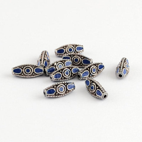 Triangle Handmade Indonesia Beads, with Alloy Cores, Antique Silver, DarkBlue 19MM (FB5139C) Triangle Handmade Indonesia Beads, with Alloy Cores, Antique Silver, DarkBlue Size: about 19mm long, 8mm wide, 8mm thick, hole: 1.5mm.