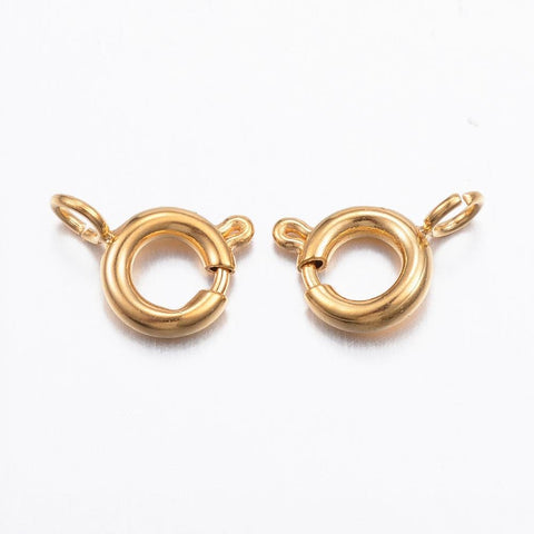 Vacuum Plating 304 Stainless Steel Spring Ring Clasps, Golden Vacuum Plating 304 Stainless Steel Spring Ring Clasps, Golden