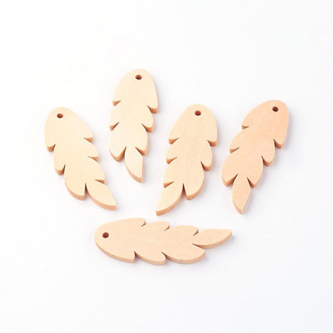 (WB5265) Wood Pendants, Leaf, PapayaWhip  48mm (10 PCS) Wood Pendants, Leaf, PapayaWhip Size: about 48mm long, 17mm wide, 3mm thick, hole: 2mm.