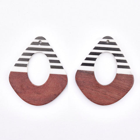 (WB6005) Resin & Wood Pendants, Drop, Sienna Size: about 49mm long, (2 PCS) Resin & Wood Pendants, Drop, Sienna Size: about 49mm long, 41mm wide, 3~4mm thick, hole: 2mm.