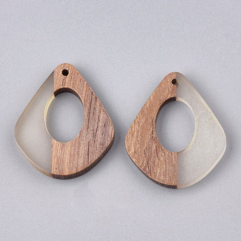 (WB6006) Resin & Wood Pendants, Drop, WhiteSmoke Size: about 32.5mm long, (2 PCS) Resin & Wood Pendants, Drop, WhiteSmoke Size: about 32.5mm long, 27.5mm wide, 2.5~4mm thick, hole: 1.5mm.