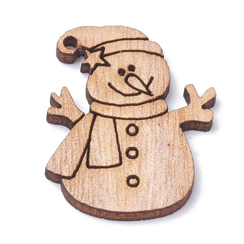 (WB6046) Undyed Wooden Pendants, Snowman, BurlyWood Size: about 30mm long, (20 PCS) Undyed Wooden Pendants, Snowman, BurlyWood Size: about 30mm long, 23mm wide, 2mm thick, hole: 1.5mm.