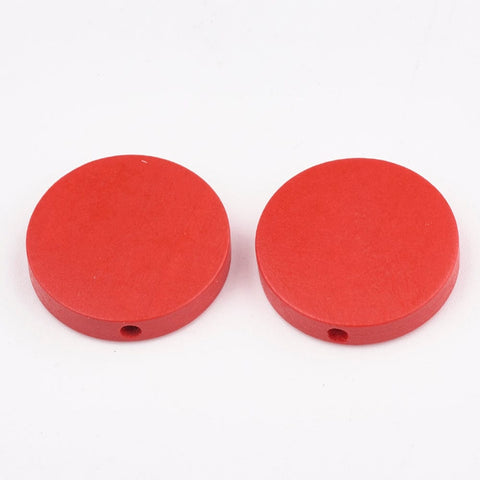 RED (WB8445-15) (WB8445-X) Natural Pear Wood Beads, Dyed, Flat Round, 20x5mm (20 PCS) (WB8445-X) Natural Pear Wood Beads, Dyed, Flat Round, 20x5mm (20 PCS)