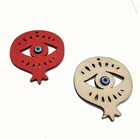 Wooden Pomegranate Pendant with Eye, 60x70mm Wooden Pomegranate Pendant with Eye, 60x70mm