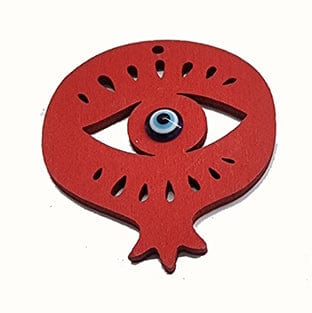 RED Wooden Pomegranate Pendant with Eye, 60x70mm Wooden Pomegranate Pendant with Eye, 60x70mm