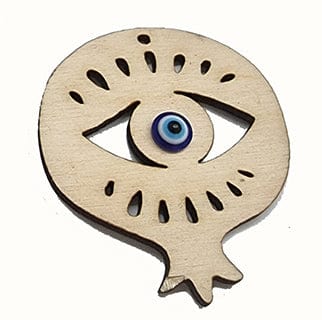 NATURAL Wooden Pomegranate Pendant with Eye, 60x70mm Wooden Pomegranate Pendant with Eye, 60x70mm
