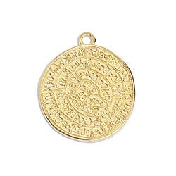 24KT GOLD PLATED Zamak Pendant Charm Disc of Phaistos 20mm Zamak Pendant Charm Disc of Phaistos 20mm