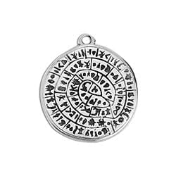 SILVER ANTIQUE Zamak Pendant Charm Disc of Phaistos 20mm Zamak Pendant Charm Disc of Phaistos 20mm